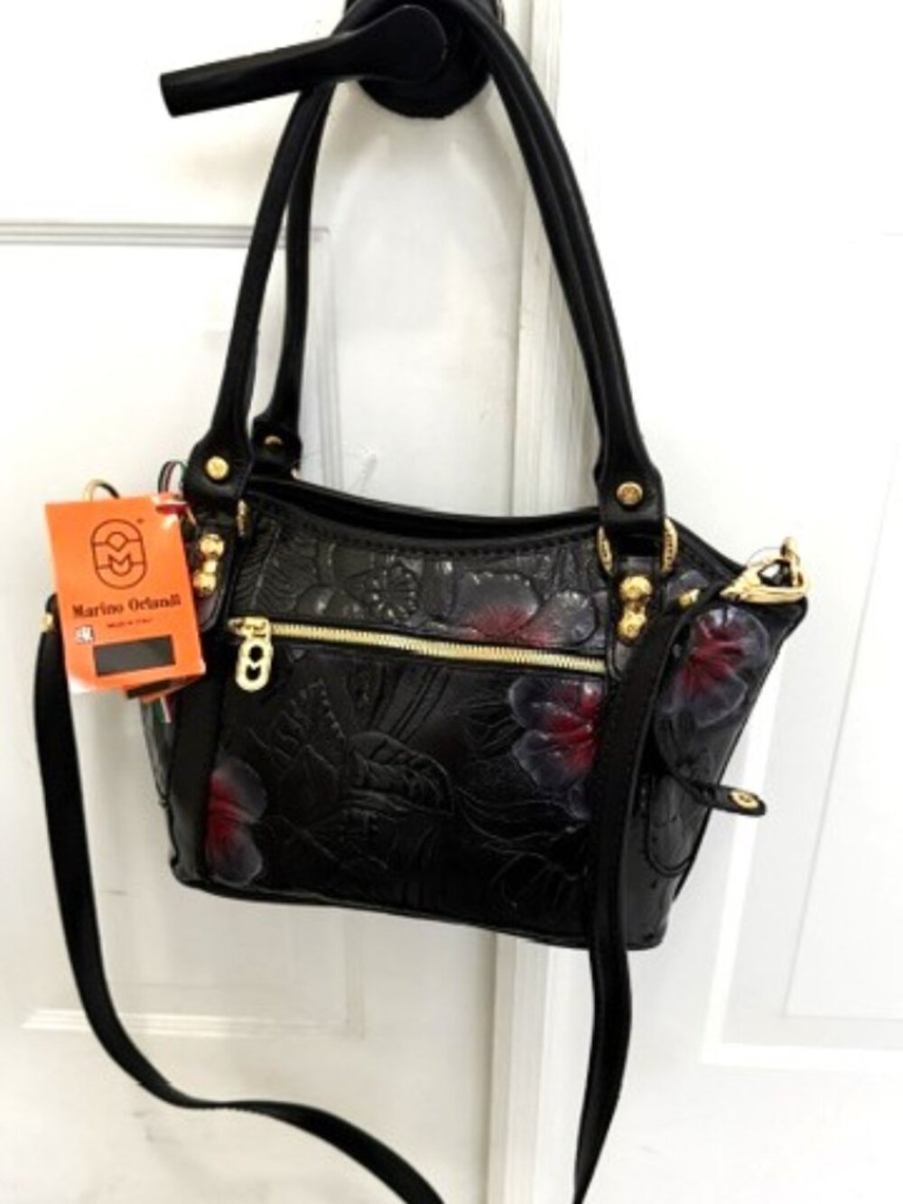 Marino Orlandi Italian Designer Embossed Leather Satchel and Crossbody Bag.